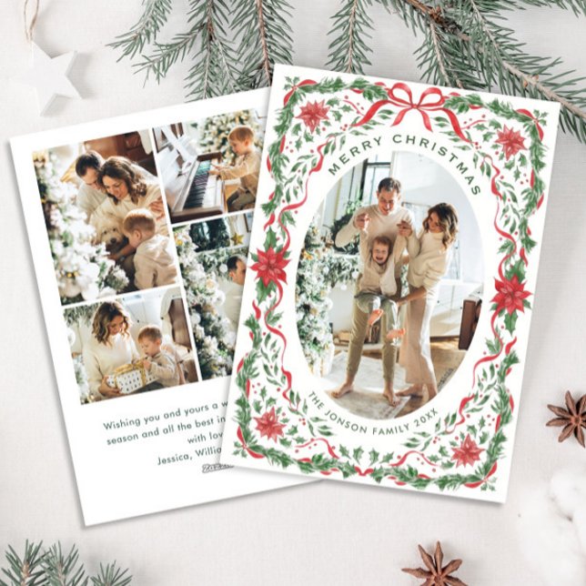 Tarjeta Festiva Christmas Funky Whimsical Red Bow Wreath 5 Photo (Subido por el creador)