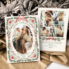 Tarjeta Festiva Christmas Funky Whimsical Red Bow Wreath 5 Photo