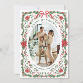 Tarjeta Festiva Christmas Funky Whimsical Red Bow Wreath 5 Photo