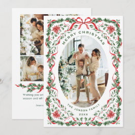 Tarjeta Festiva Christmas Funky Whimsical Red Bow Wreath 5 Photo