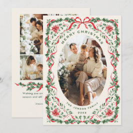 Tarjeta Festiva Christmas Funky Whimsical Red Bow Wreath 5 Photo