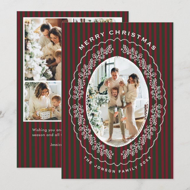 Tarjeta Festiva Christmas Funky Whimsical Red Green 5 Photo (Anverso / Reverso)