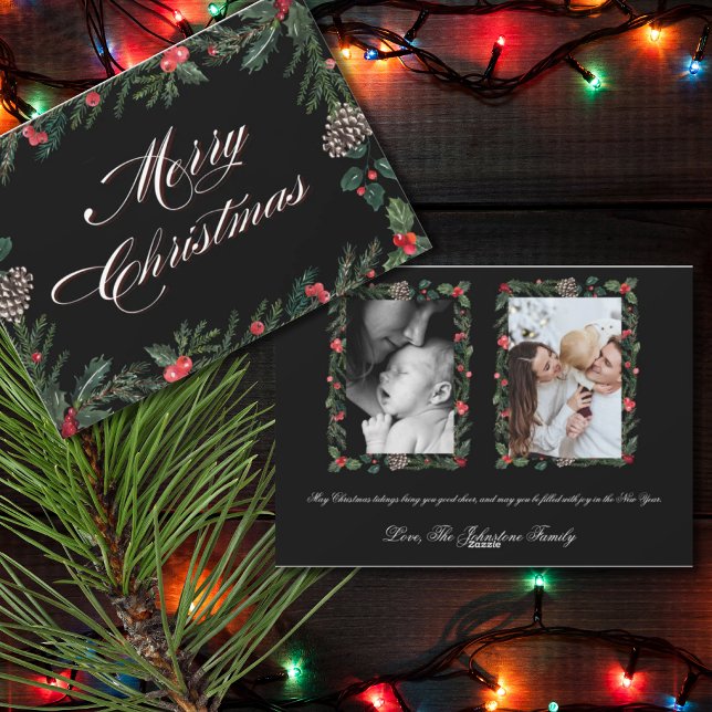 Tarjeta Festiva Christmas Garland with Holly 2 Photo Christmas  (Subido por el creador)