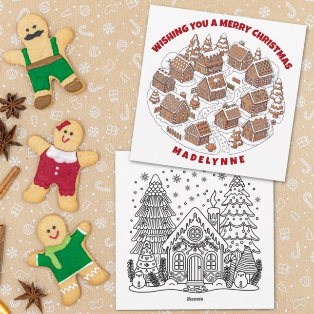 Tarjeta Festiva Christmas Gingerbread Village With Coloring Page (Subido por el creador)