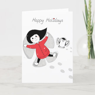 Tarjeta Festiva Christmas Girl Snow Angels Holiday Card