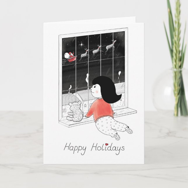 Tarjeta Festiva Christmas Girl Stary Night Holiday Card (Anverso)