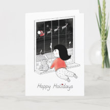 Christmas Girl Stary Night Holiday Card