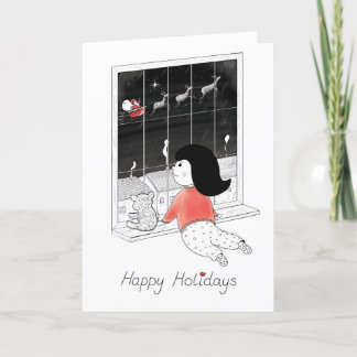 Tarjeta Festiva Christmas Girl Stary Night Holiday Card