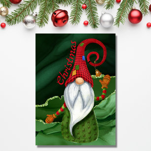 Tarjeta Festiva Christmas Gnome Red and Green Gemstone Rustic Glam