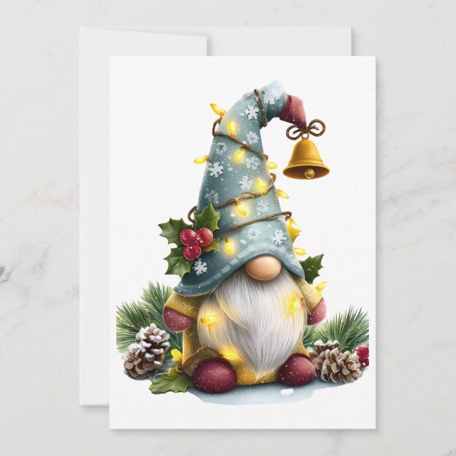 Tarjeta Festiva Christmas Gnome - Whimsical Gnome with Lights (Anverso)
