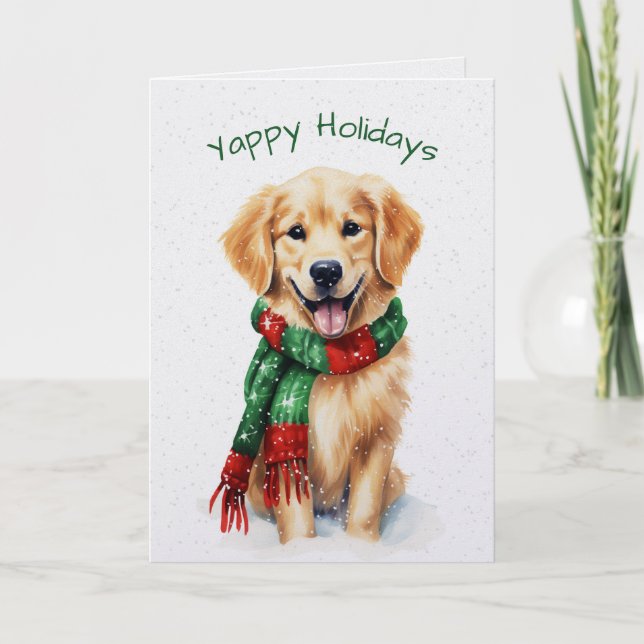 Tarjeta Festiva Christmas Golden Retriever In Snowflakes (Anverso)