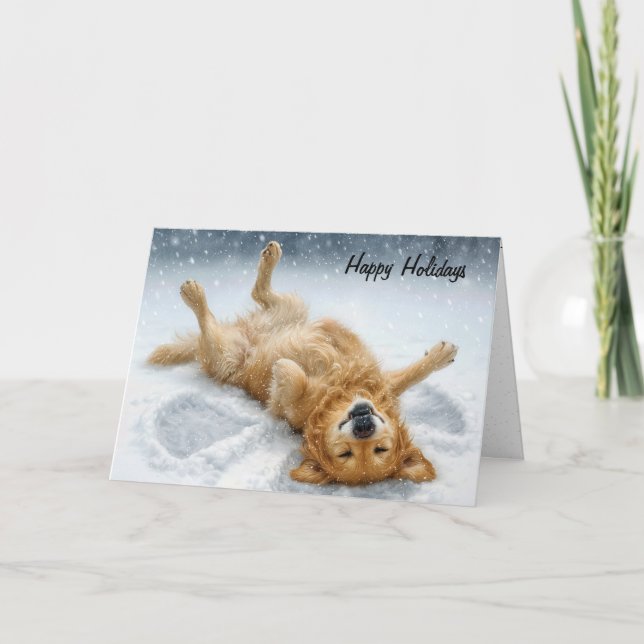 Tarjeta Festiva Christmas Golden Retriever Snow Angel (Anverso)