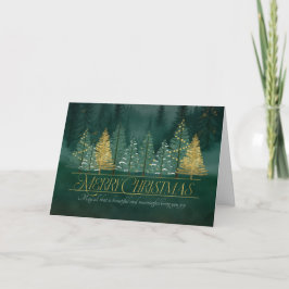 Tarjeta Festiva Christmas Green and Gold Pine Tree Forest