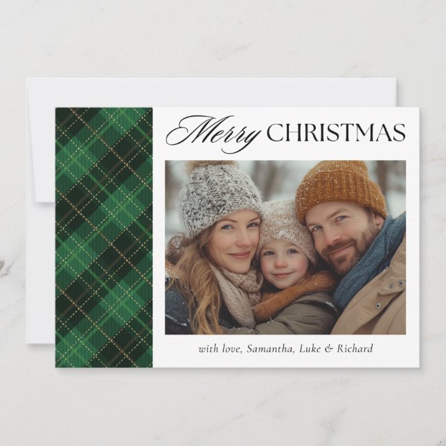 Tarjeta Festiva Christmas Green Plaid  Photo Holiday Card (Anverso)