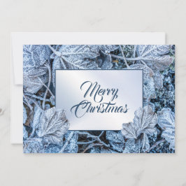 Tarjeta Festiva Christmas Greeting Blue Leaves Snow Winter