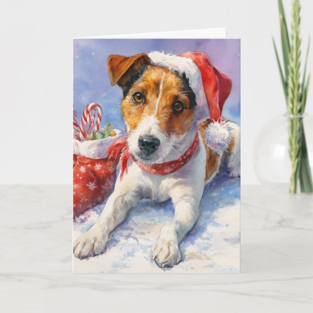 Tarjeta Festiva  Christmas Greeting Card with cute Jack Russell (Anverso)