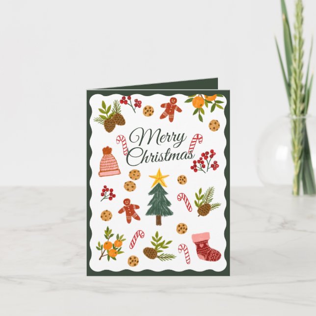 Tarjeta Festiva Christmas Greeting Card With Seasonal Items (Anverso)