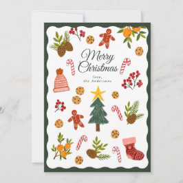 Tarjeta Festiva Christmas Greeting Card With Seasonal Items