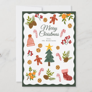 Tarjeta Festiva Christmas Greeting Card With Seasonal Items