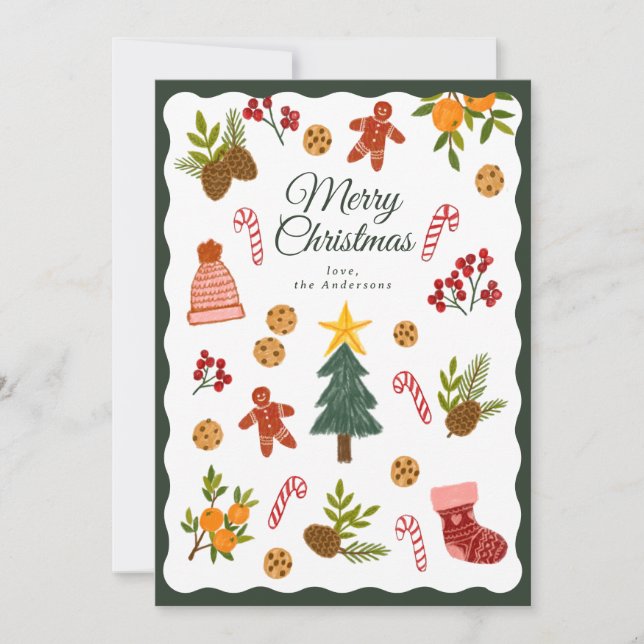 Tarjeta Festiva Christmas Greeting Card With Seasonal Items (Anverso)