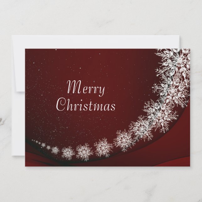 Tarjeta Festiva Christmas Greeting Crystal Snowflakes Red Rustic (Anverso)