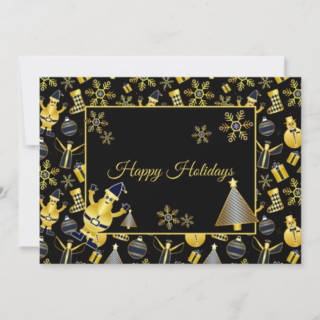 Tarjeta Festiva  Christmas Greeting Gold Santa Snowman Gifts (Anverso)