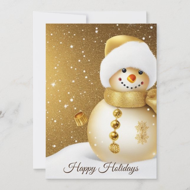 Tarjeta Festiva Christmas Greeting Golden Snowman Winter (Anverso)