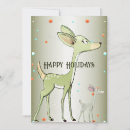 Tarjeta Festiva Christmas Greeting Green Deers Holidays Cute