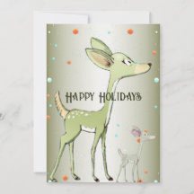 Christmas Greeting Green Deers Holidays Cute