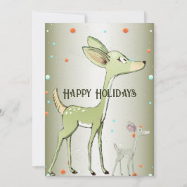 Tarjeta Festiva Christmas Greeting Green Deers Holidays Cute