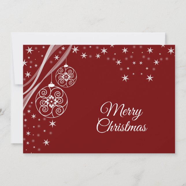 Tarjeta Festiva Christmas Greeting White Ornaments Stars Red (Anverso)