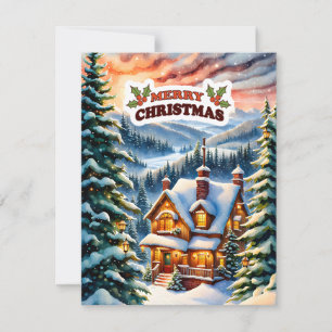 Tarjeta Festiva Christmas Greetings from the Snowy Mountain Cabin