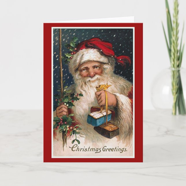 Tarjeta Festiva "Christmas Greetings" Vintage Card (Anverso)