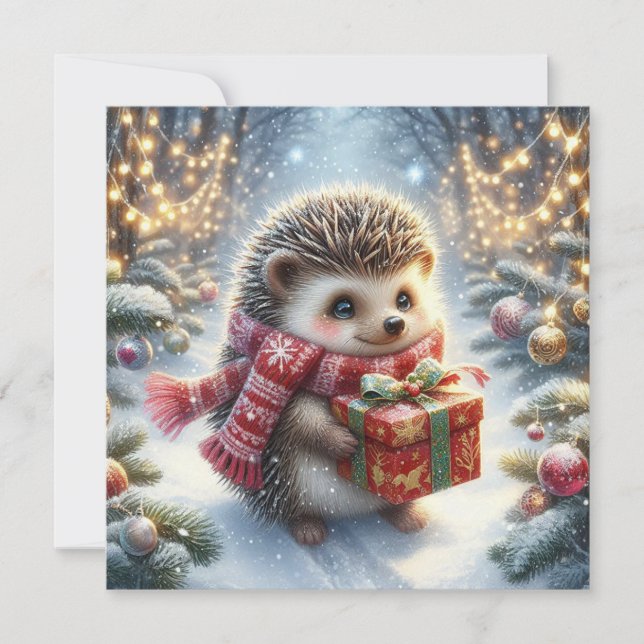 Tarjeta Festiva Christmas Hedgehog Greeting Card (Anverso)