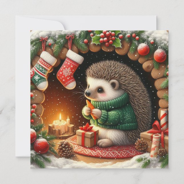 Tarjeta Festiva Christmas Hedgehog Greeting Card (Anverso)