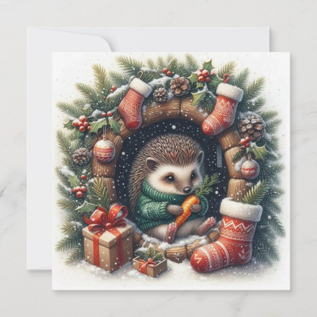 Tarjeta Festiva Christmas Hedgehog Greeting Card (Anverso)