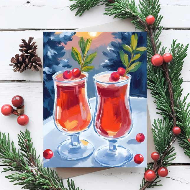 Tarjeta Festiva Christmas Holiday Cocktails Watercolor Card (Subido por el creador)
