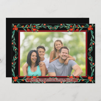 Tarjeta Festiva Christmas Holly Botanical Watercolor Foliage Photo