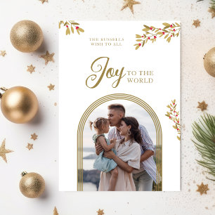 Tarjeta Festiva Christmas Holly Joy To The World Gold Arch Photo