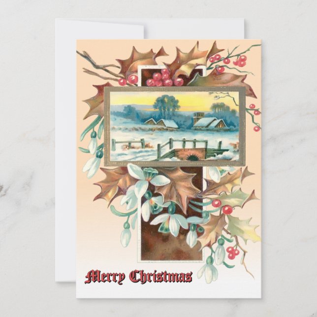 Tarjeta Festiva Christmas Holly & Mistletoe Winter Landscape (Anverso)
