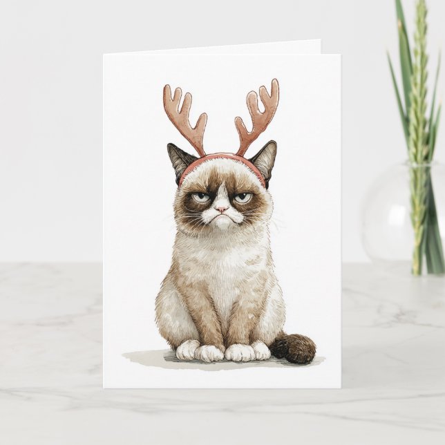 Tarjeta Festiva Christmas Humbug Cat (Anverso)