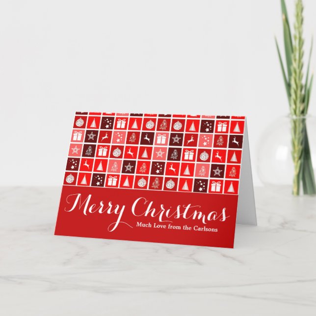 Tarjeta Festiva Christmas Icon Red Squares Holiday Art Classic (Anverso)