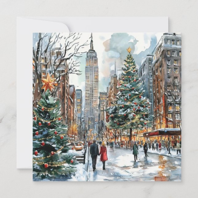 Tarjeta Festiva Christmas In New York Holiday Card (Anverso)