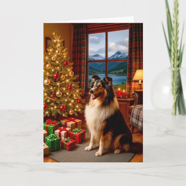 Tarjeta Festiva Christmas In Scotland Collie Holiday Card (Anverso)