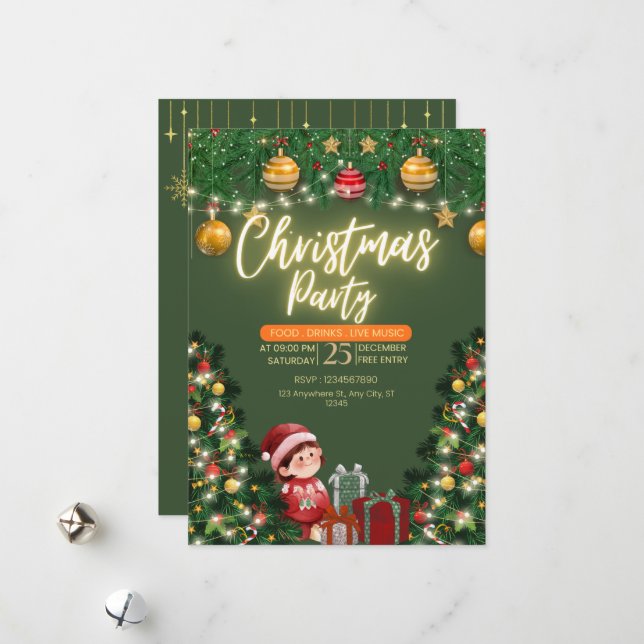 Tarjeta Festiva Christmas Invitation Card – Custom Holiday Party  (Anverso/Reverso In Situ)
