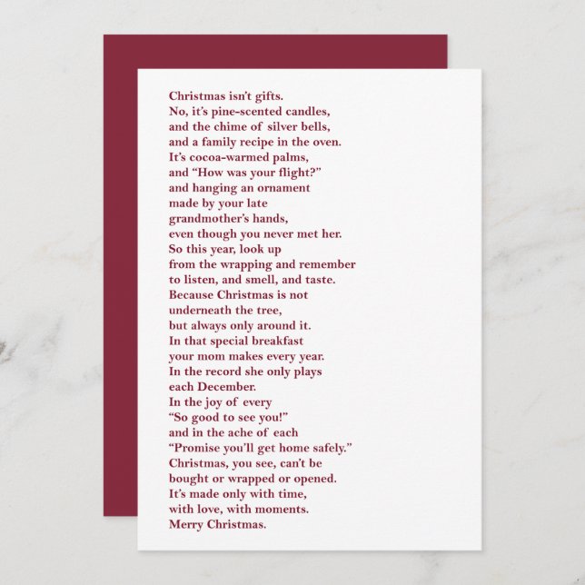 Tarjeta Festiva Christmas Isn't Gifts Non Photo Holiday Poem Card (Anverso / Reverso)