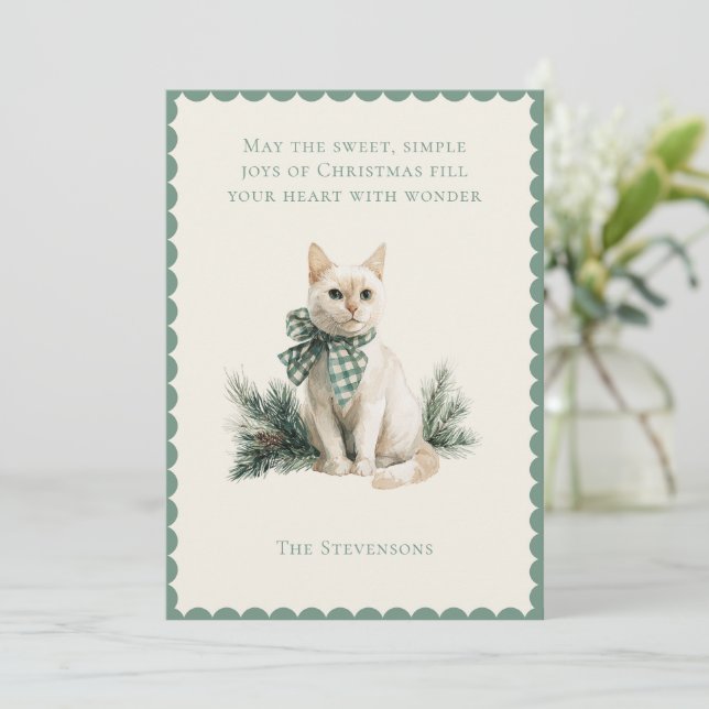Tarjeta Festiva Christmas Kitty Cat with Pine Flat Holiday Card (Anverso de pie)