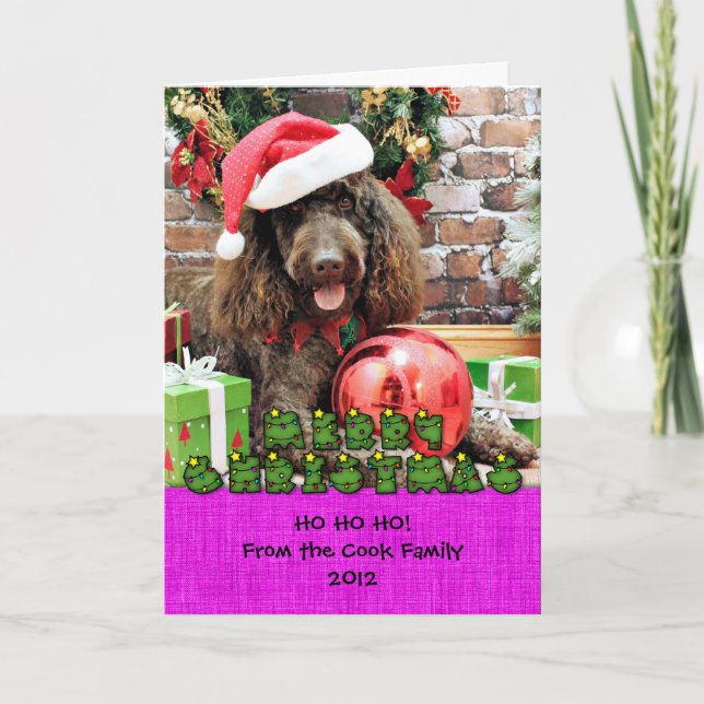 Tarjeta Festiva Christmas - LabraDoodle - Harley (Anverso)