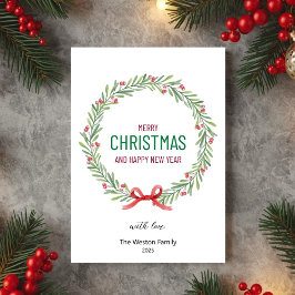 Tarjeta Festiva Christmas Leaves Wreath Holiday Card