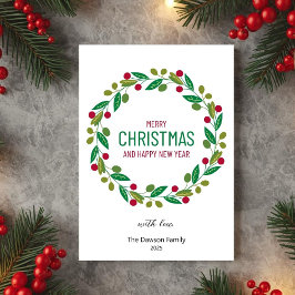 Tarjeta Festiva Christmas Leaves Wreath Holiday Greeting Card